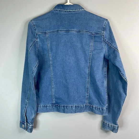 CALVIN KLEIN Blue Light Wash Denim Jean Jacket Crochet Flower Cropped Size S - Picture 8 of 13